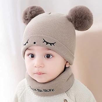 2Pcs Baby Hat & Scarf Set - Warm Knitted Winter Hat Cap & Scarf for Babies- Beanie Cap