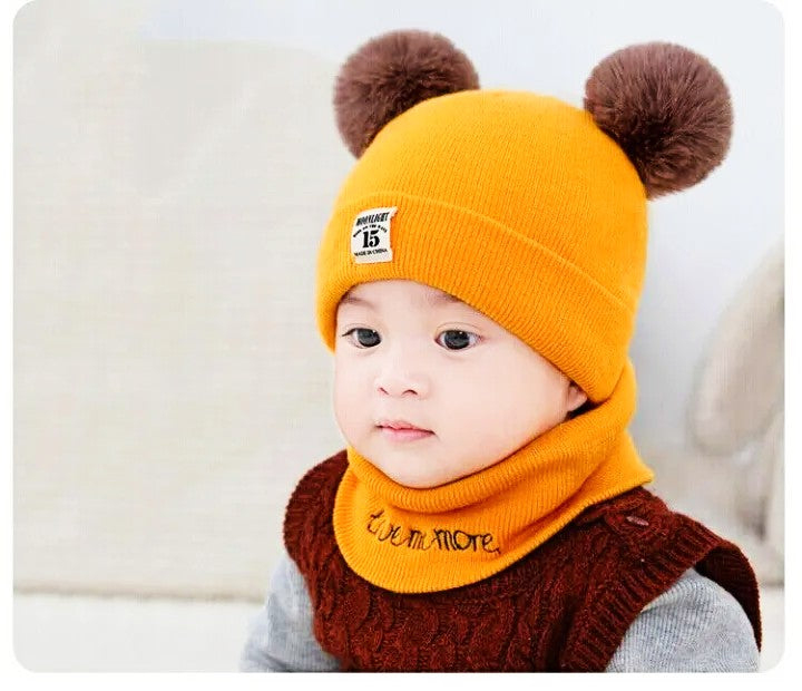 2Pcs Baby Hat & Scarf Set - Warm Knitted Winter Hat Cap & Scarf for Babies- Beanie Cap