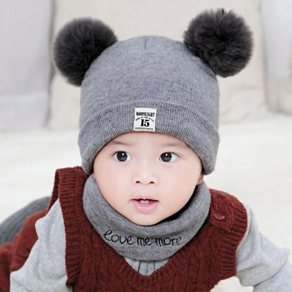 2Pcs Baby Hat & Scarf Set - Warm Knitted Winter Hat Cap & Scarf for Babies- Beanie Cap