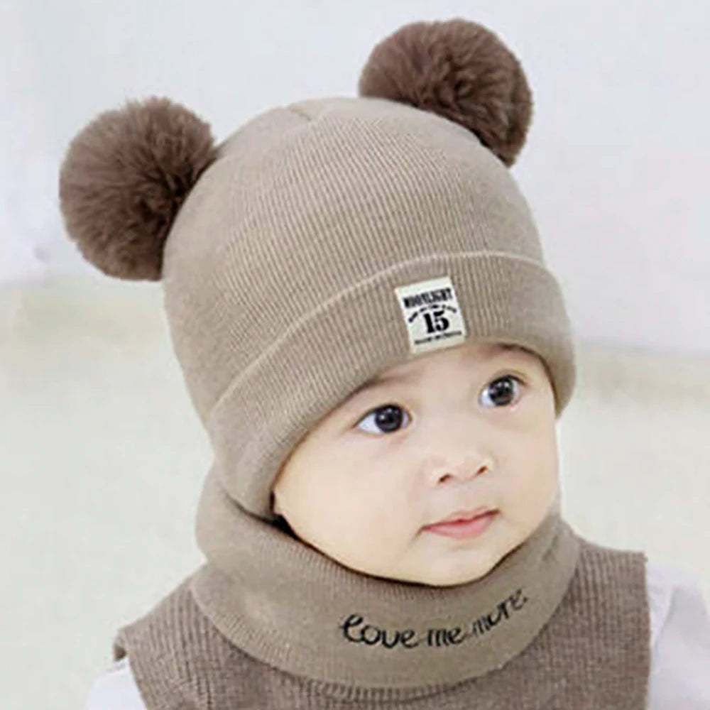 2Pcs Baby Hat & Scarf Set - Warm Knitted Winter Hat Cap & Scarf for Babies- Beanie Cap