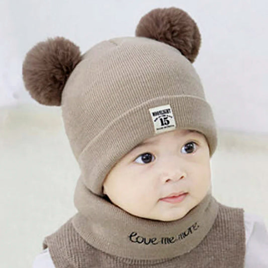 2Pcs Baby Hat & Scarf Set - Warm Knitted Winter Hat Cap & Scarf for Babies- Beanie Cap