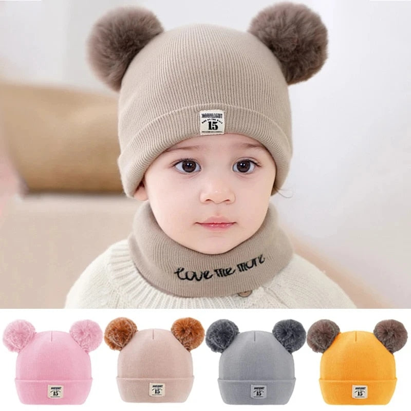 2Pcs Baby Hat & Scarf Set - Warm Knitted Winter Hat Cap & Scarf for Babies- Beanie Cap