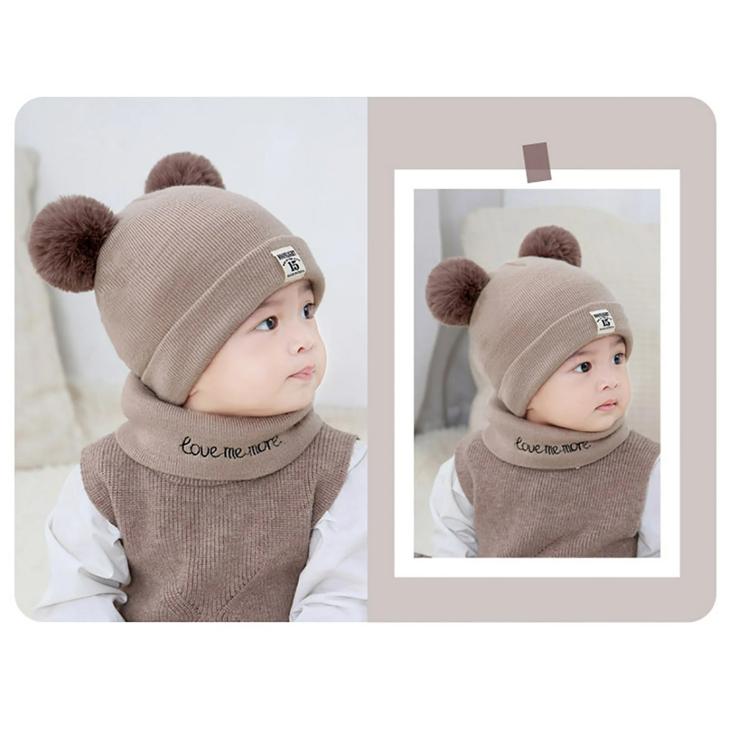 2Pcs Baby Hat & Scarf Set - Warm Knitted Winter Hat Cap & Scarf for Babies- Beanie Cap
